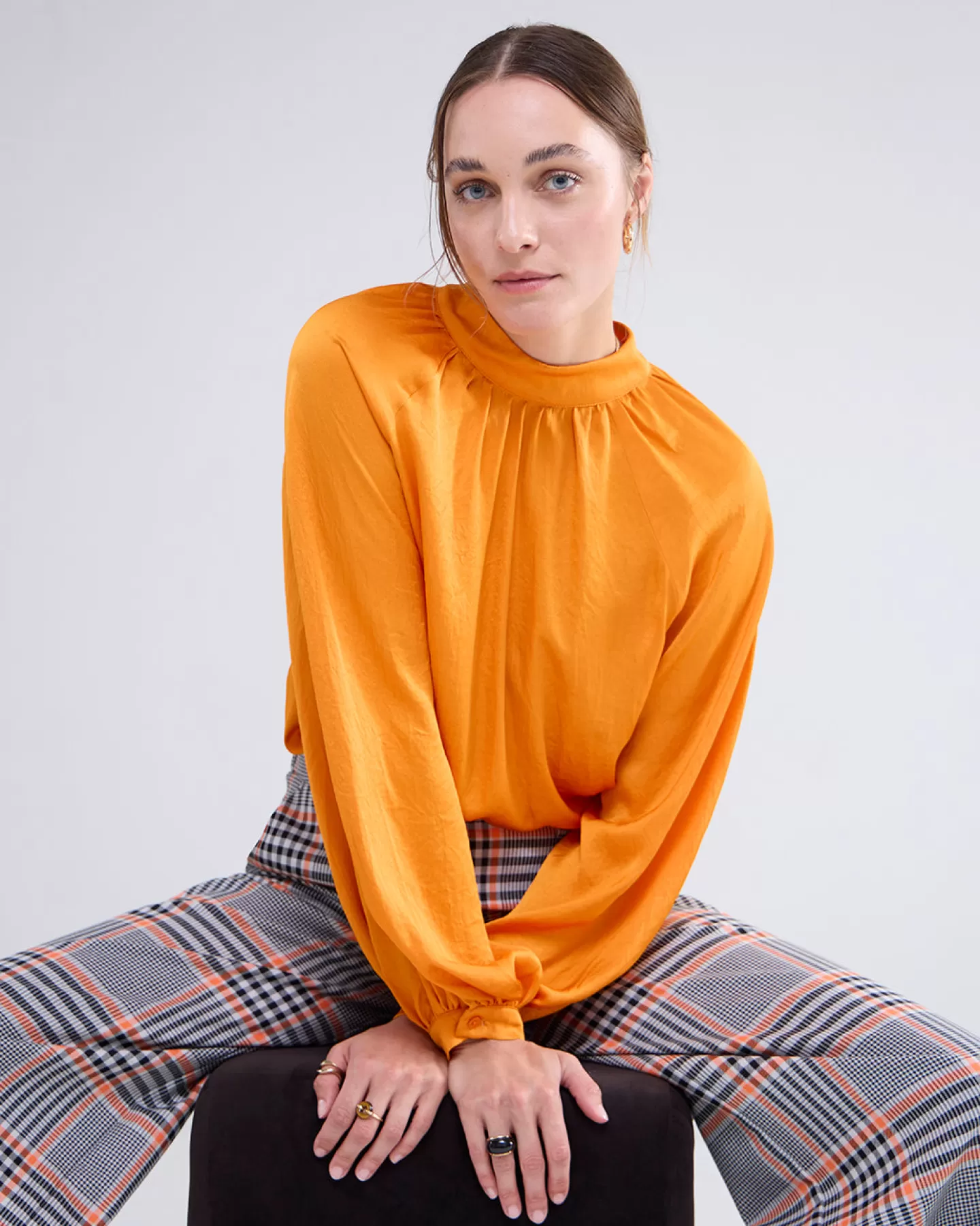 Tops & T-Shirts>Summum 2-in-1 Top Met Hoge Hals Oranje