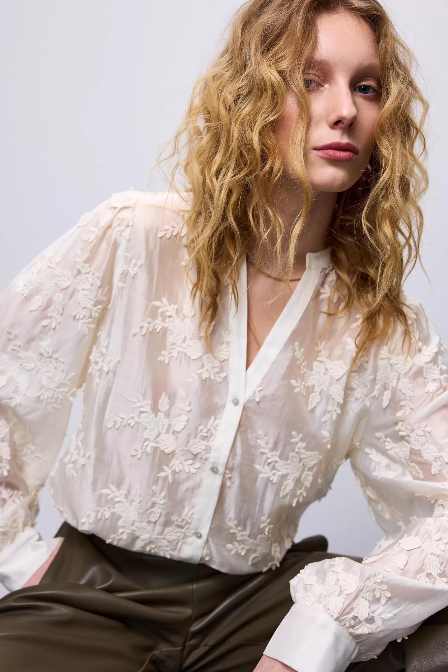 Blouses>Summum Blouse Bloemenkant Crème