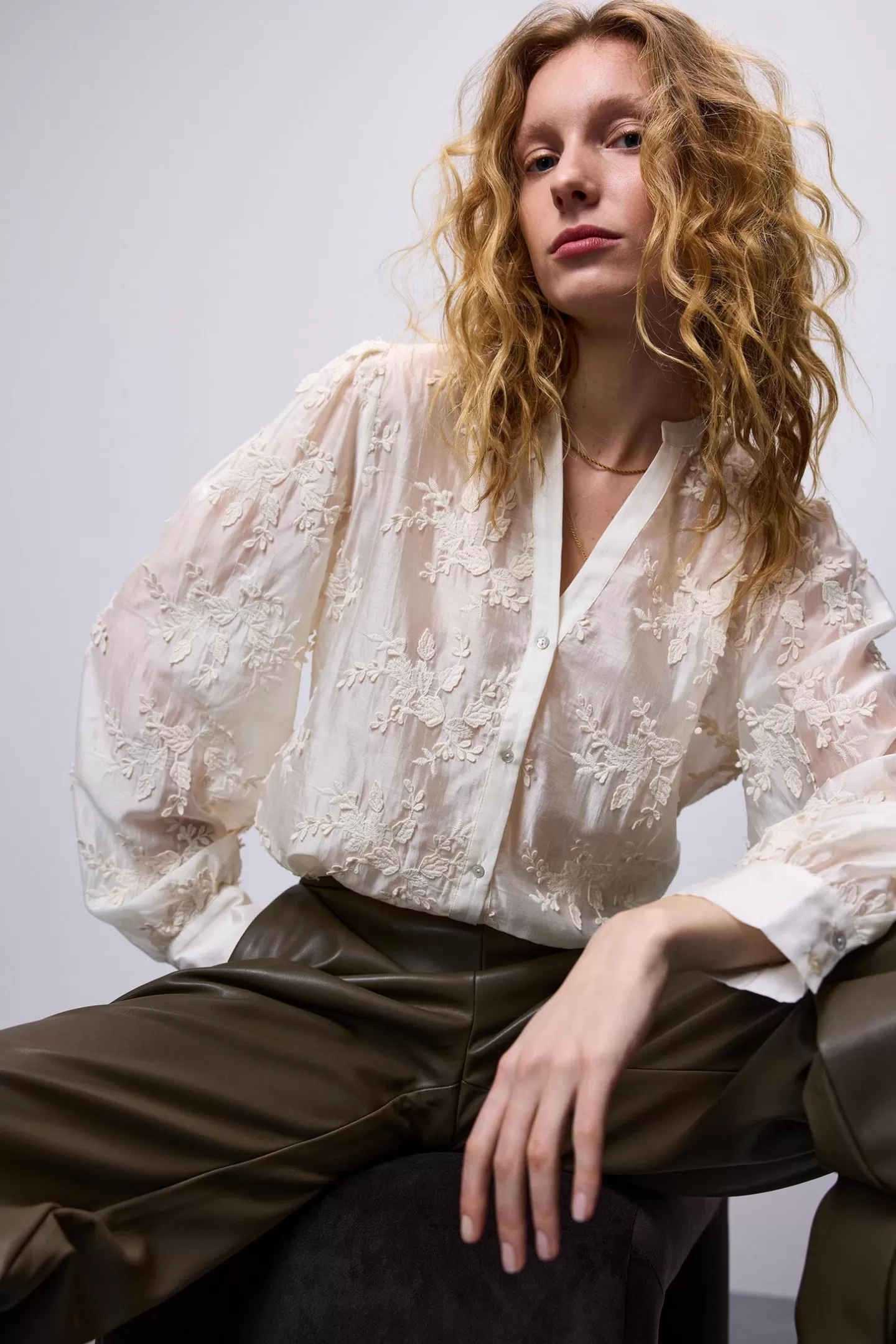 Blouses>Summum Blouse Bloemenkant Crème