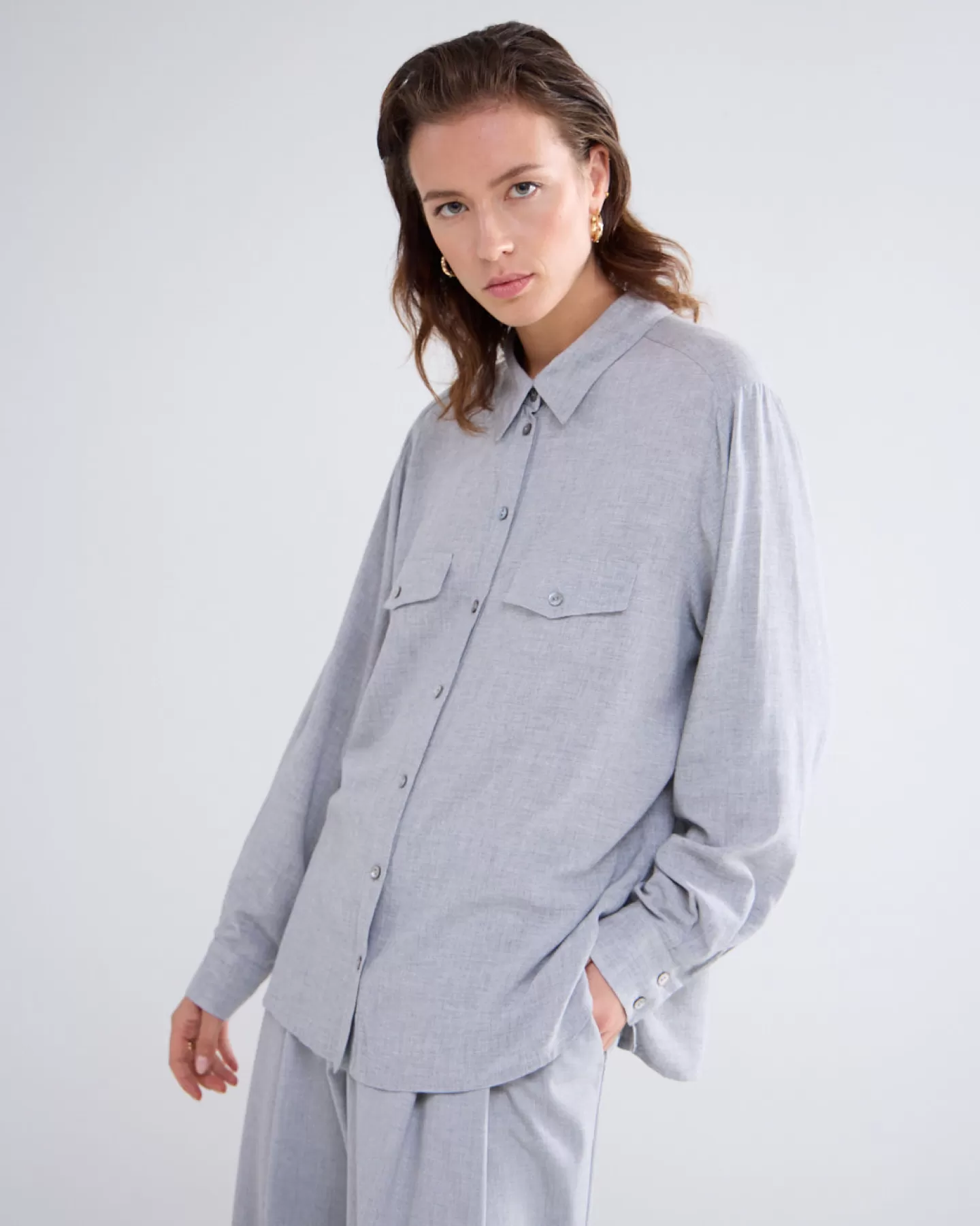 Blouses>Summum Blouse Met Borstklepjes Grijs