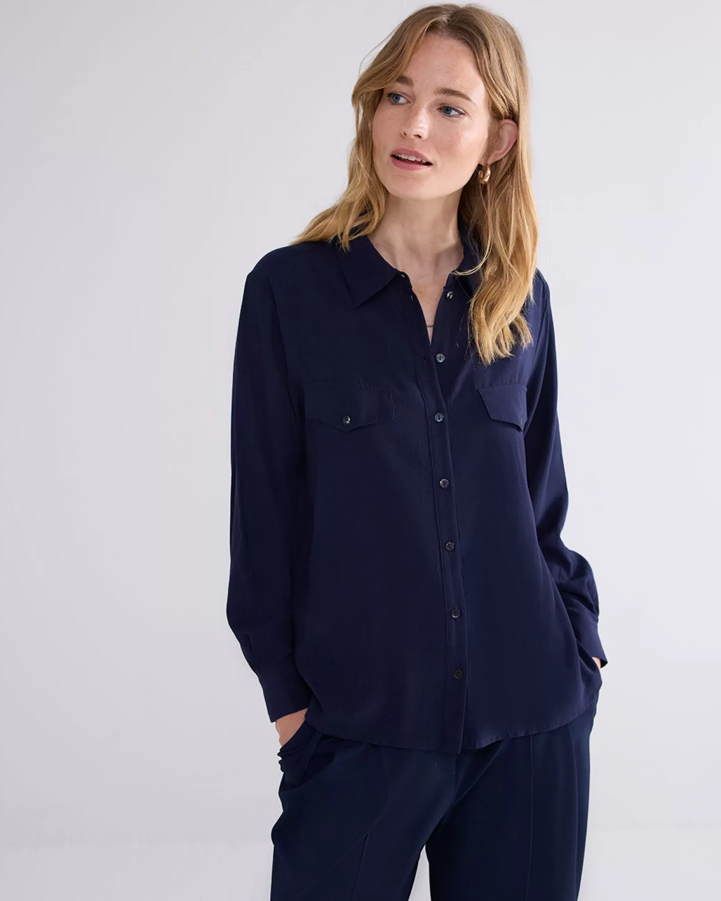 Blouses>Summum Blouse Met Borstklepjes Blauw