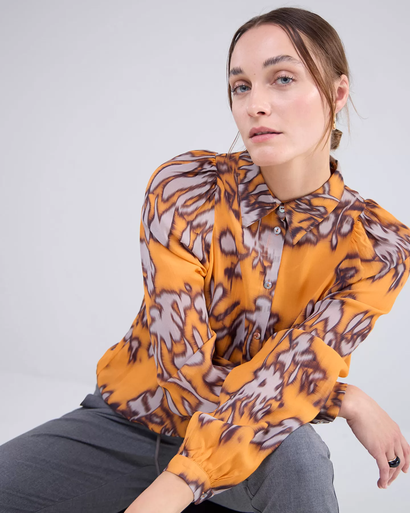 Blouses>Summum Blouse Met Pofmouwen Oranje