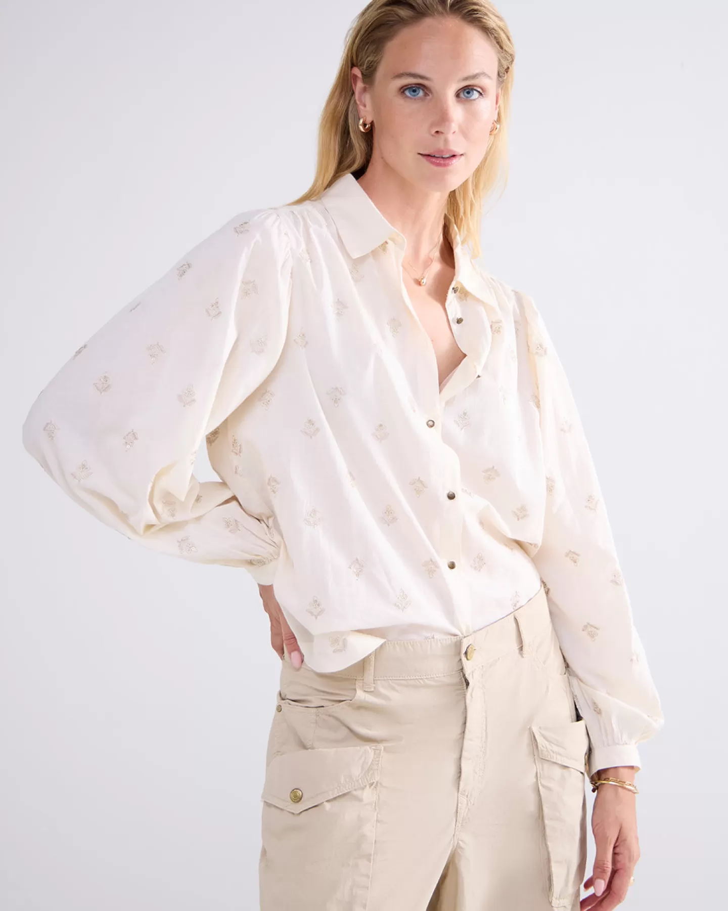 Blouses>Summum Blouse Metallic Bloemen Crème