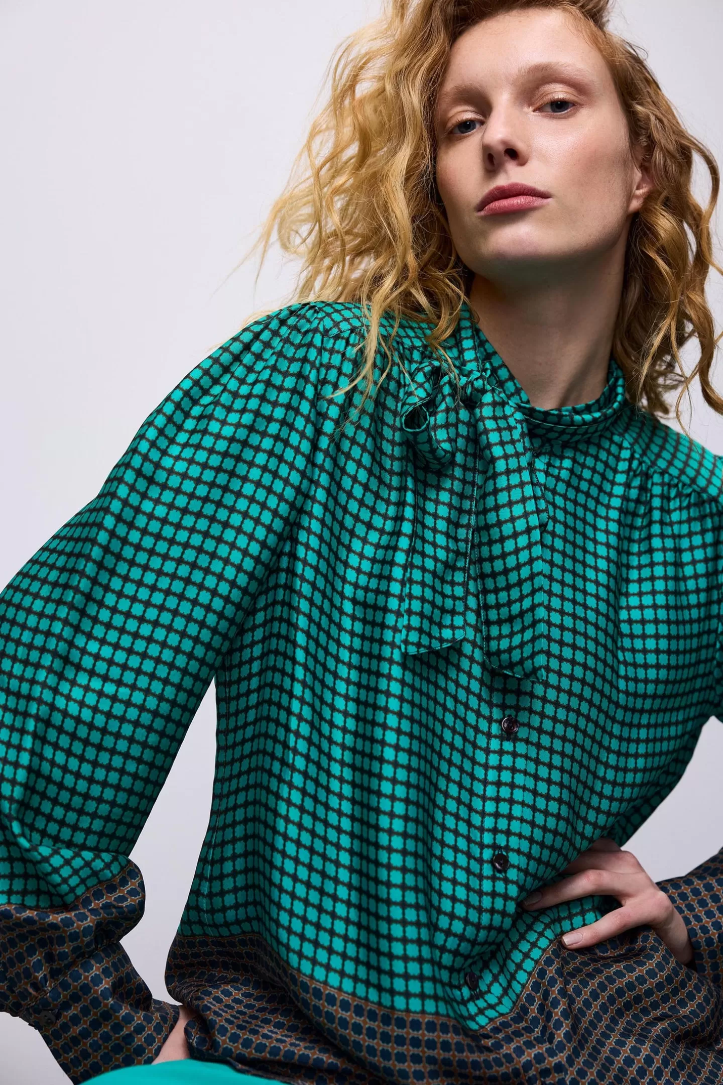 Blouses>Summum Bow Tie Blouse Print Groen