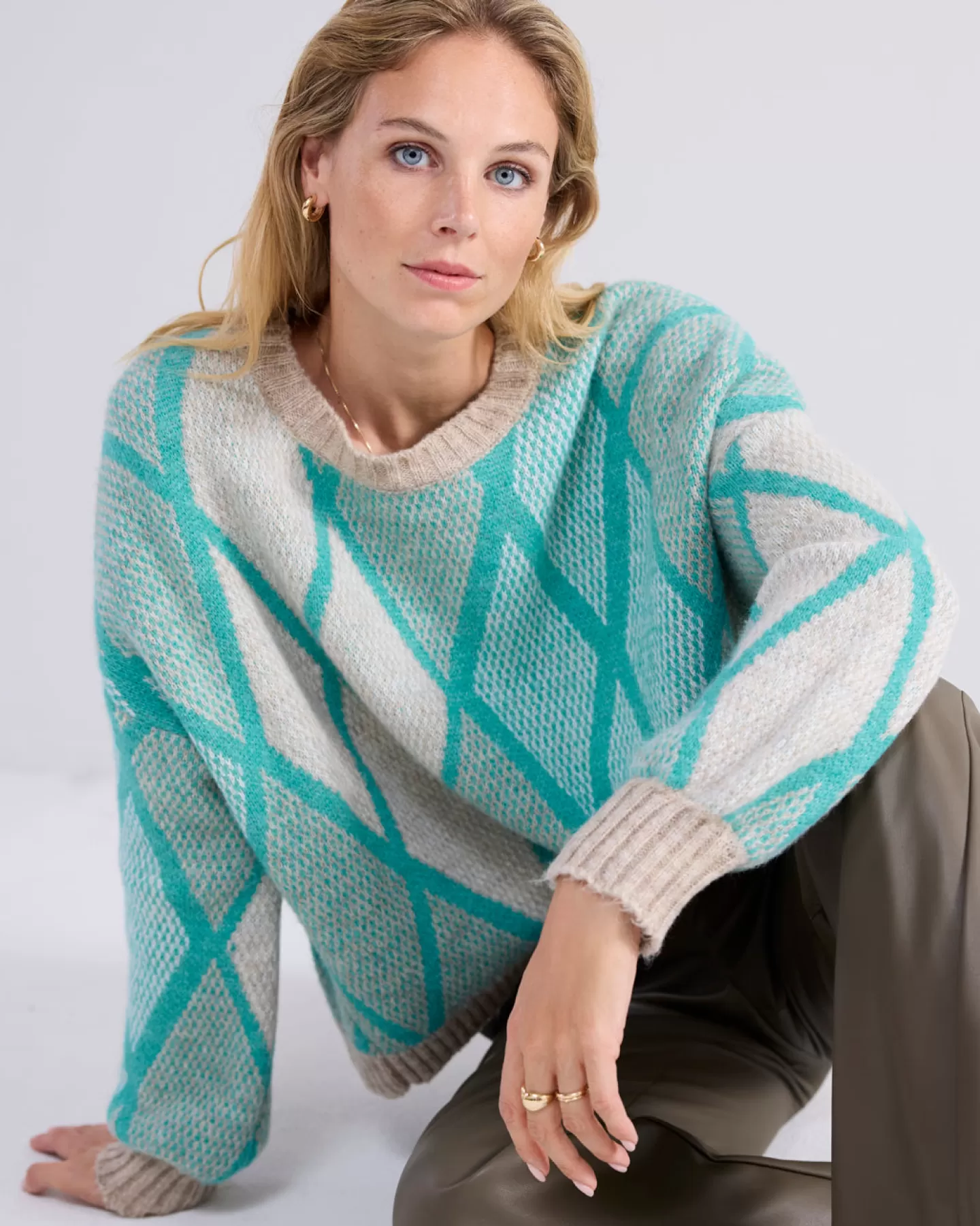 Truien & Vesten>Summum Boxy Argyle Sweater Groen