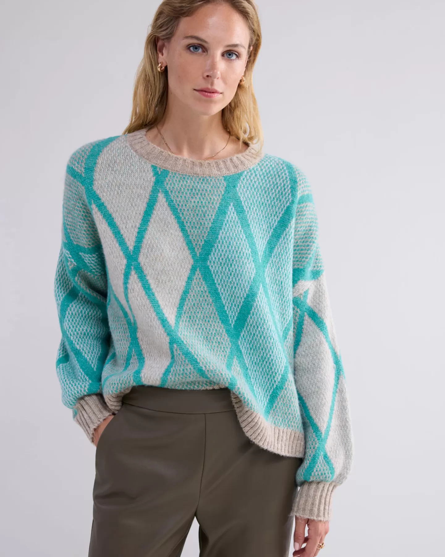 Truien & Vesten>Summum Boxy Argyle Sweater Groen