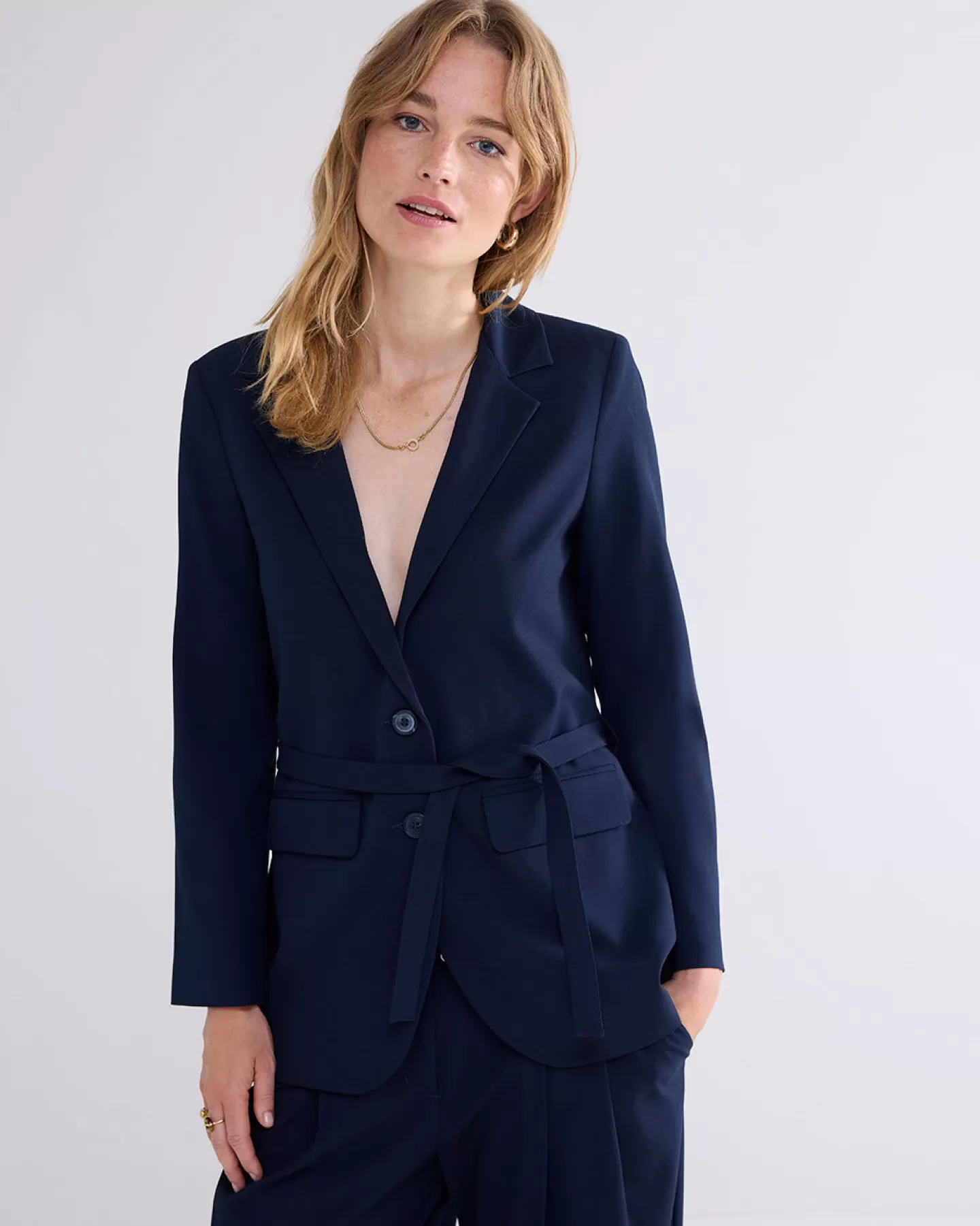 Blazers & Jasjes>Summum Boyfriend Blazer Met Stoffen Ceintuur Blauw