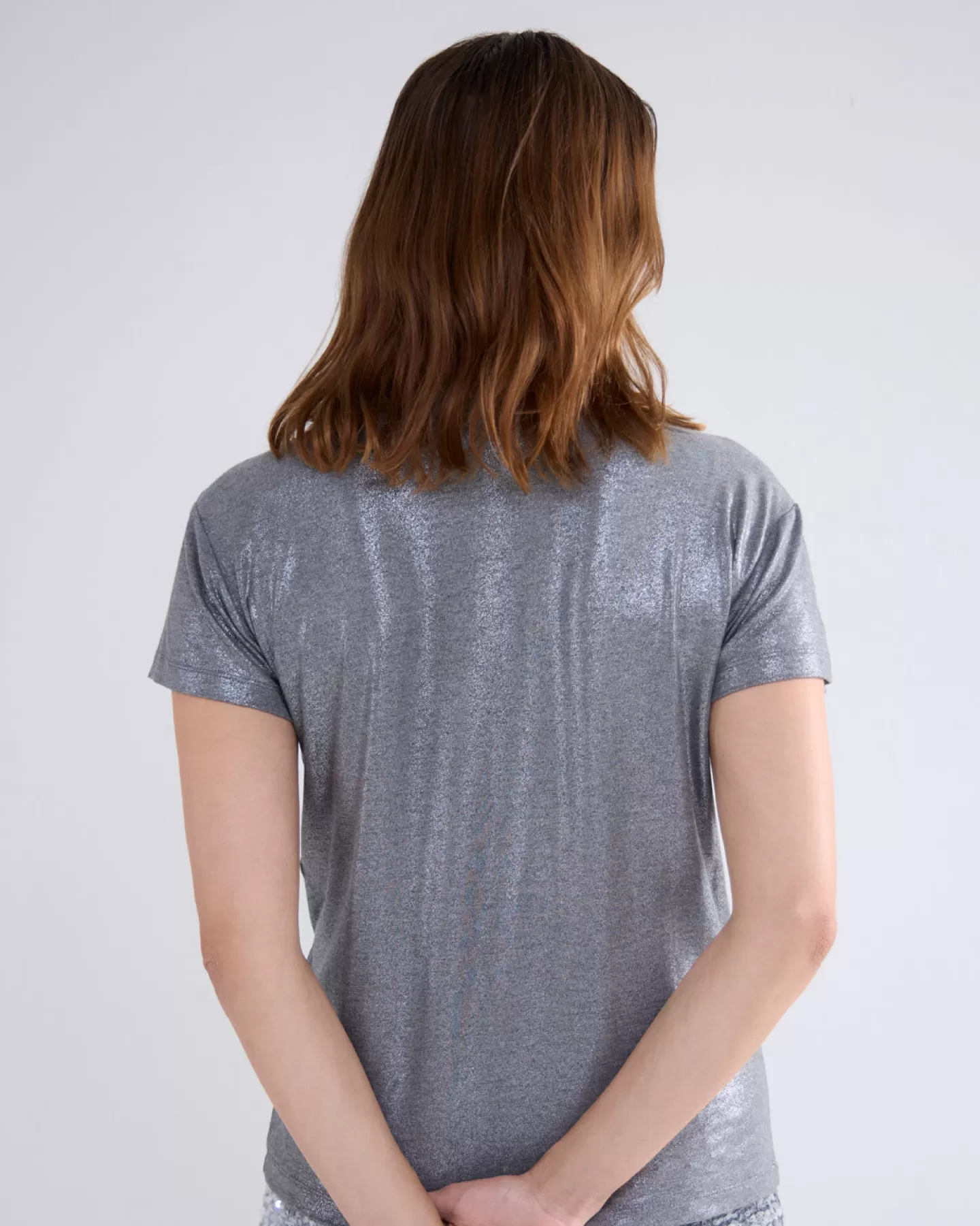 T-Shirts | Tops & T-Shirts>Summum Glanzende Basic V-hals Top Grijs