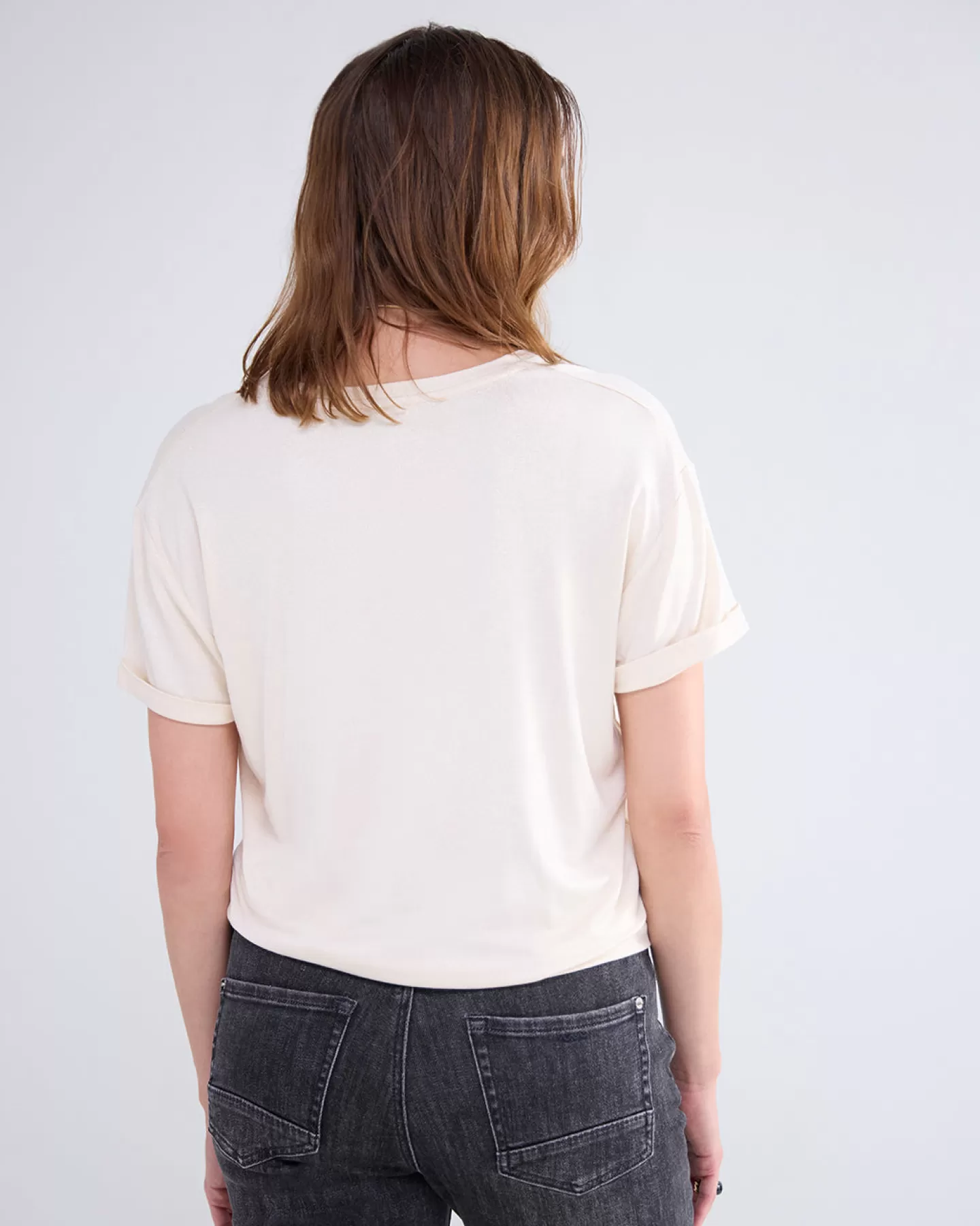 T-Shirts | Tops & T-Shirts>Summum Glanzende Basic V-hals Top Crème