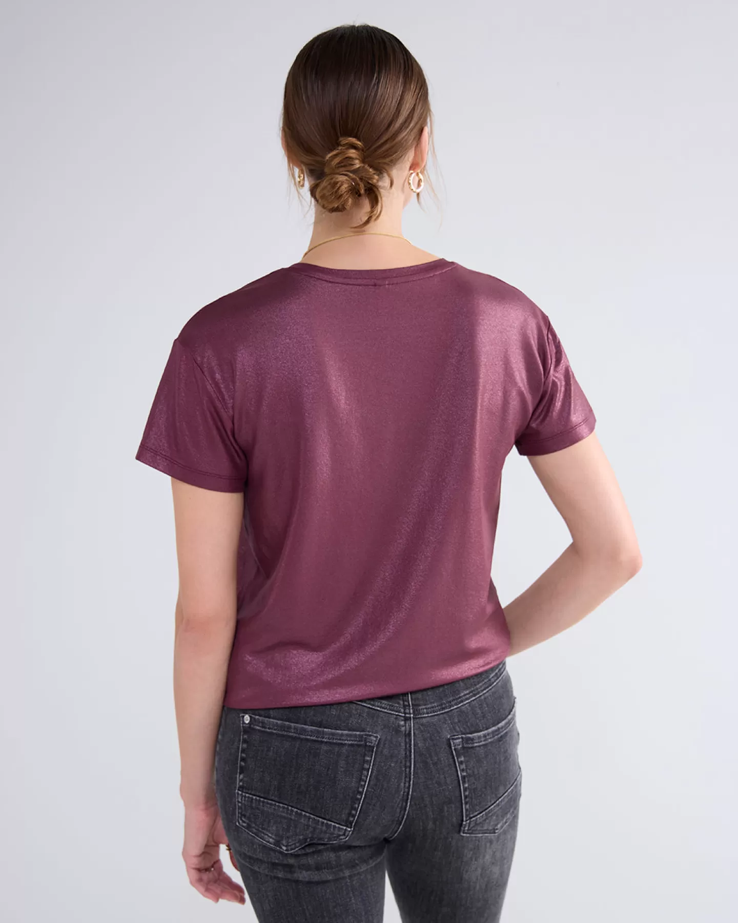 T-Shirts | Tops & T-Shirts>Summum Glanzende Basic V-hals Top Paars