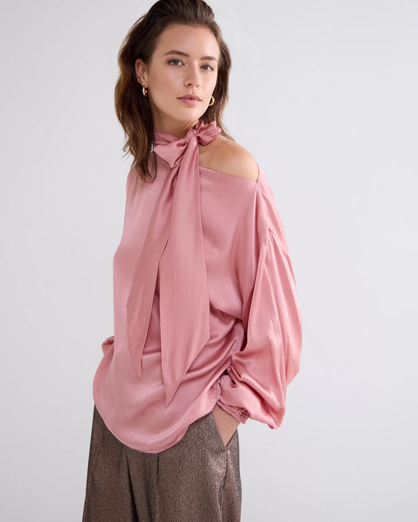 Tops & T-Shirts>Summum Glanzende Top Met Strik Roze