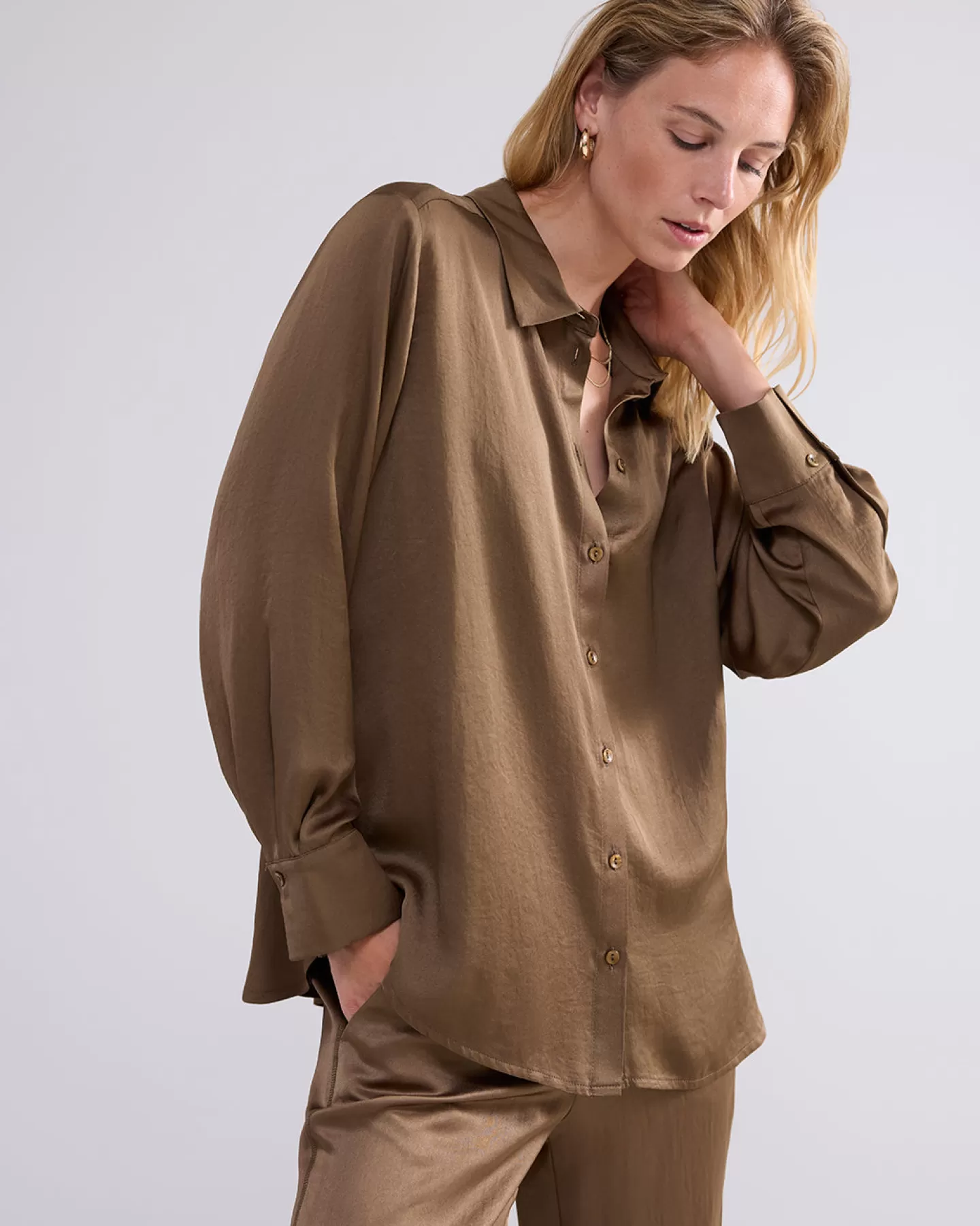 Blouses>Summum Klassieke Blouse Glanzend Groen