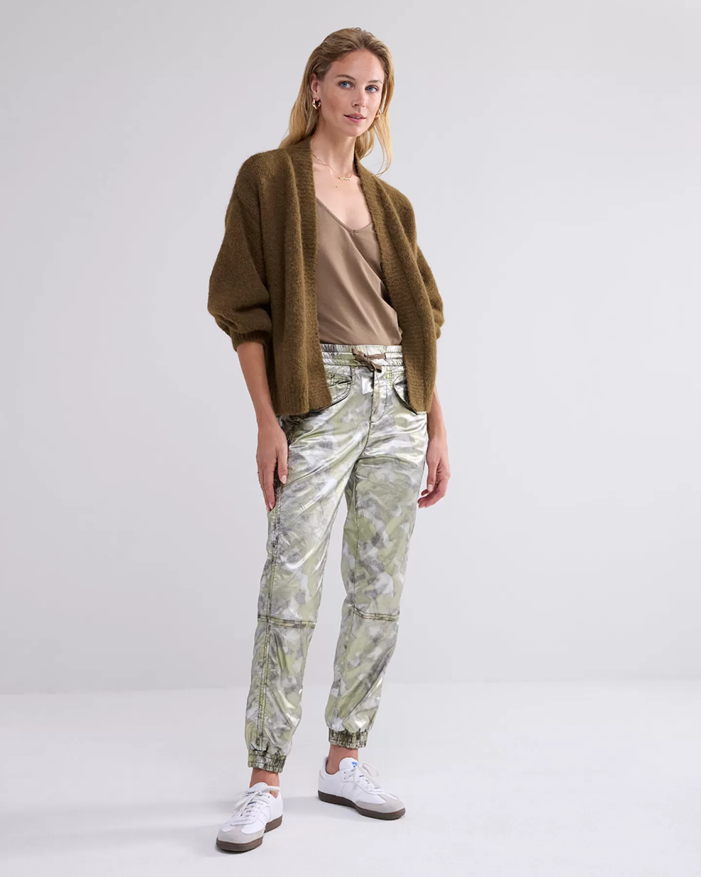 Broeken & Jumpsuits>Summum Metallic Jogger Pants Groen