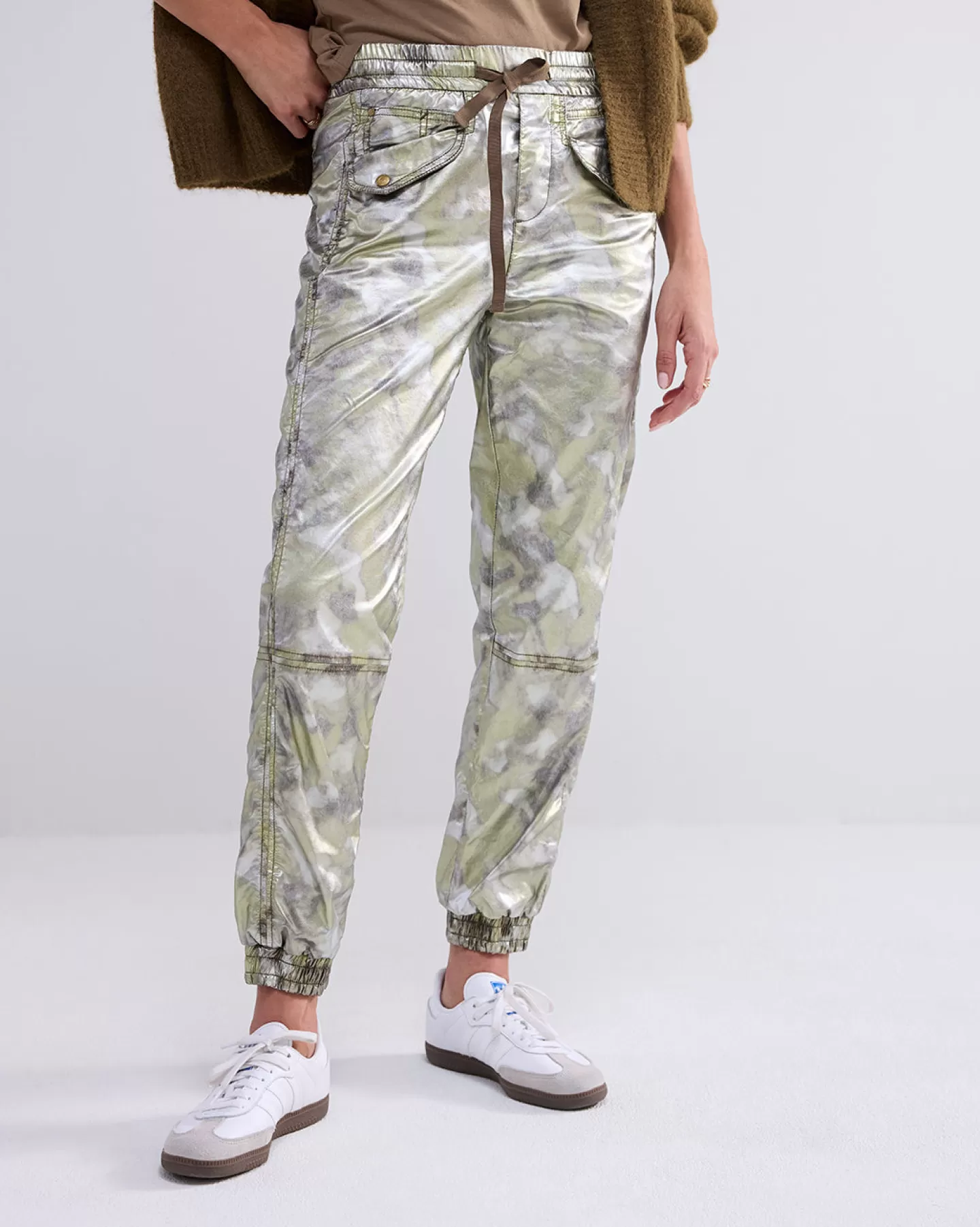 Broeken & Jumpsuits>Summum Metallic Jogger Pants Groen