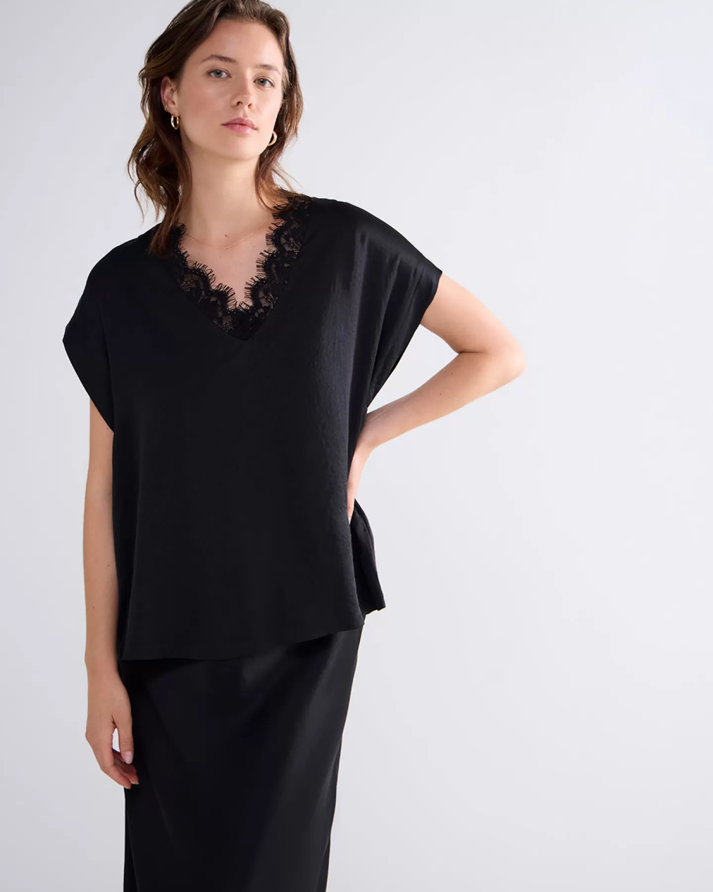 Tops & T-Shirts>Summum Mouwloze Top Met Kant Zwart