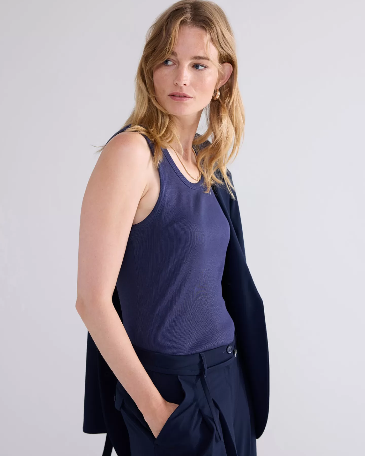 Tops & T-Shirts>Summum Rib Tanktop Blauw