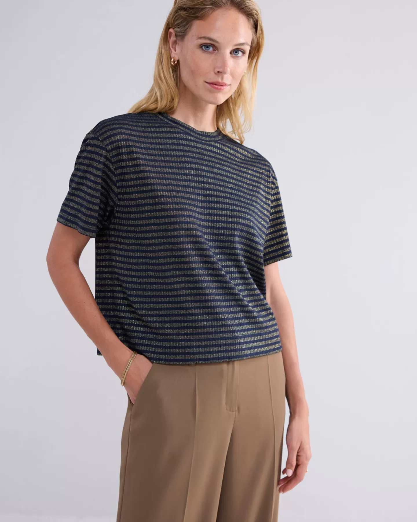 T-Shirts | Tops & T-Shirts>Summum Shortsleeve Top Met Lurex Rib Blauw