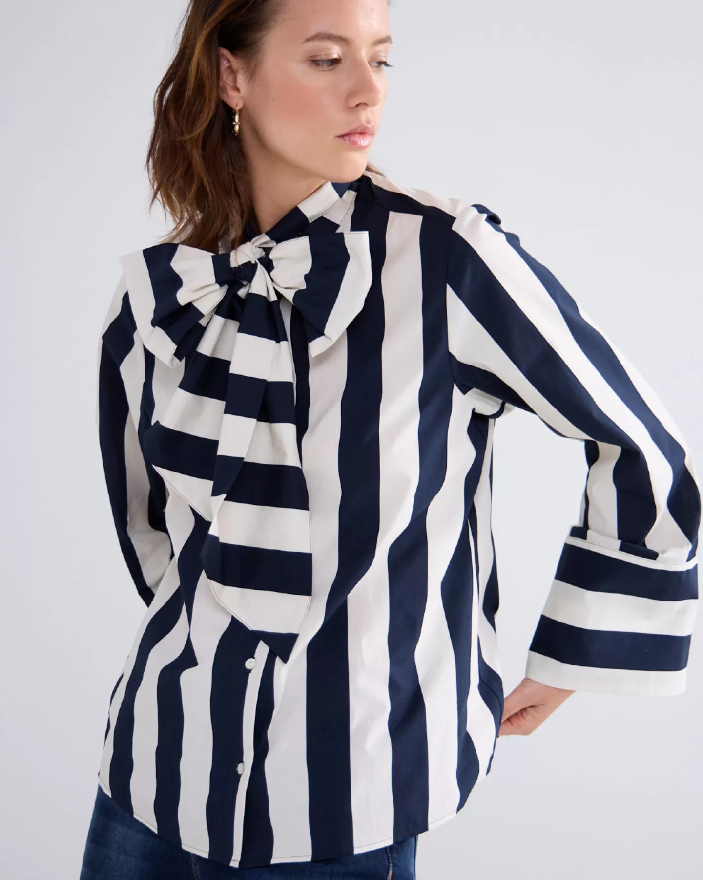 Basics | Blouses>Summum Streepjesblouse Met Strik Blauw