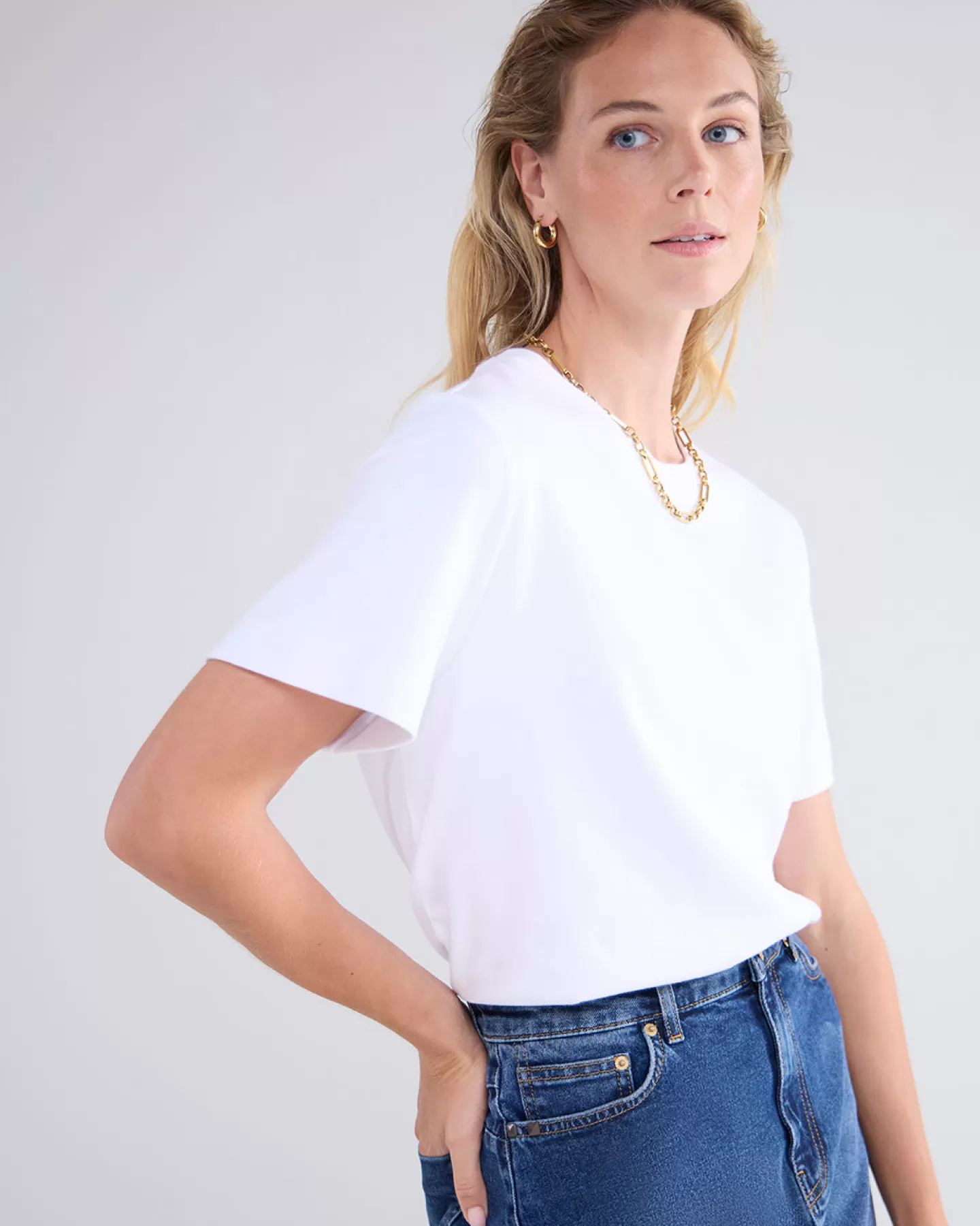 Basics>Summum Top Met Korte Mouwen Wit