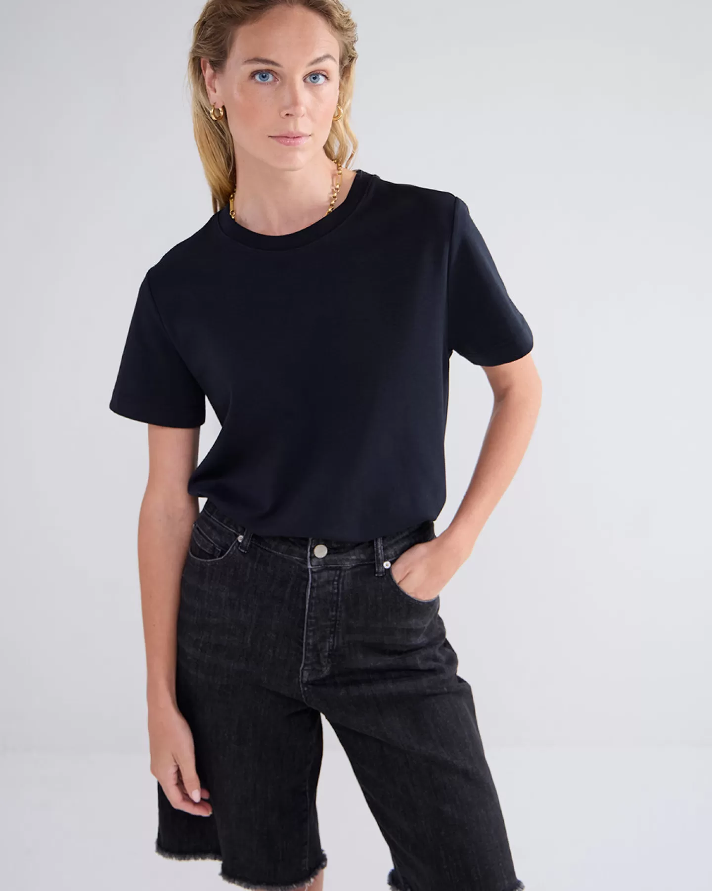 Basics>Summum Top Met Korte Mouwen Zwart