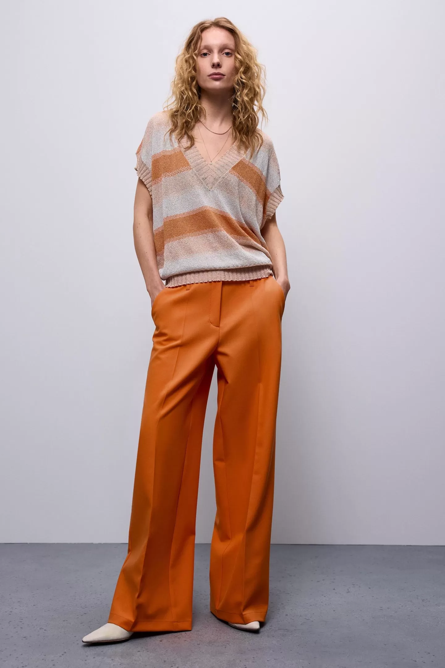 Tops & T-Shirts>Summum V-hals Truitje Lurex Oranje