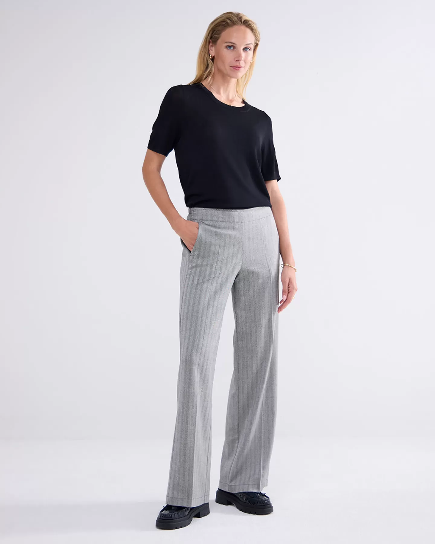 Broeken & Jumpsuits>Summum Wijde Broek Met Elastische Tailleband Zwart