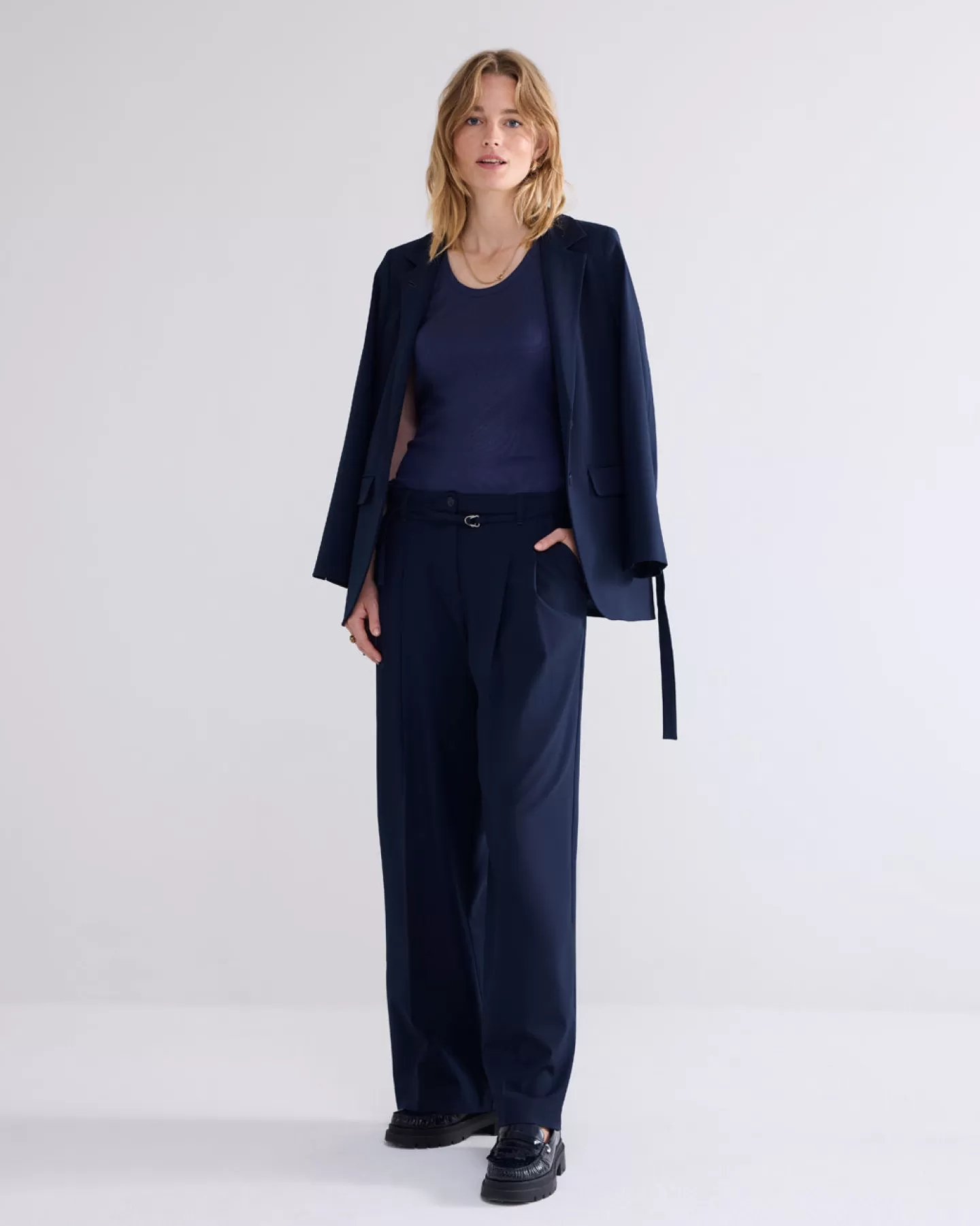 Broeken & Jumpsuits>Summum Wijde Broek Met Plooien En Riem Blauw