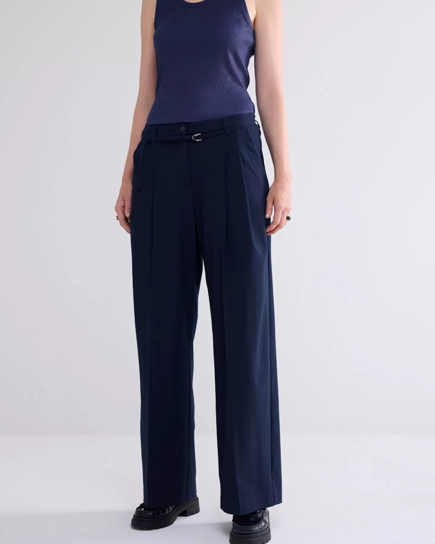 Broeken & Jumpsuits>Summum Wijde Broek Met Plooien En Riem Blauw