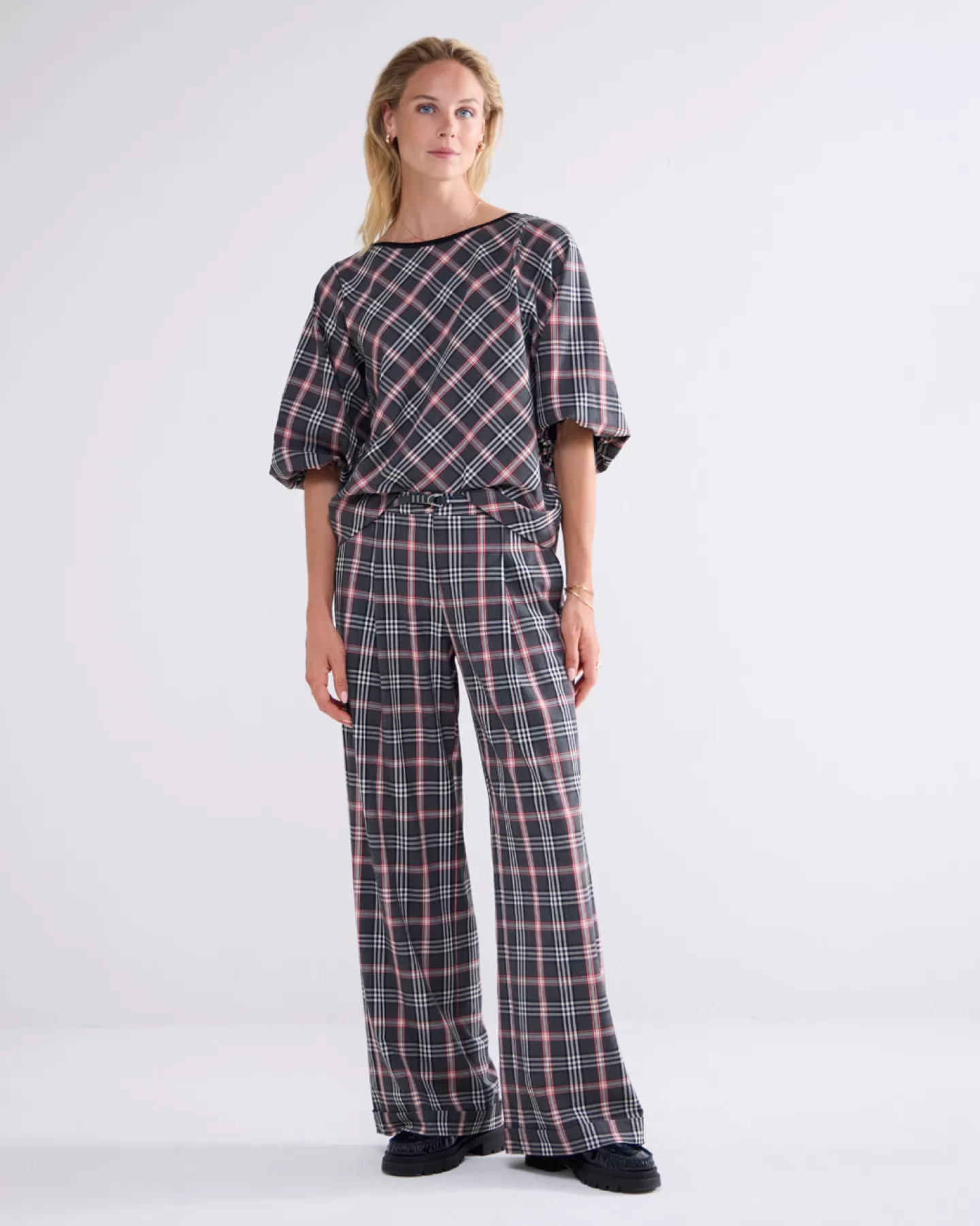 Broeken & Jumpsuits>Summum Wijde Ruitjesbroek Multicolor