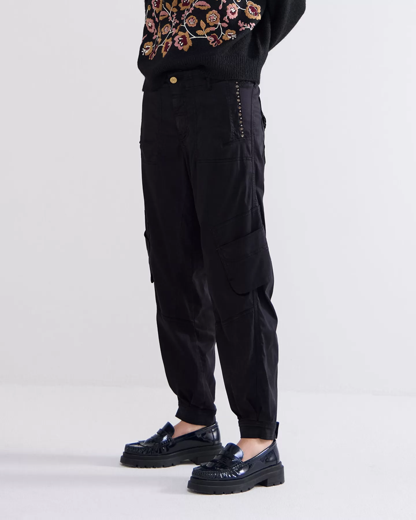 Broeken & Jumpsuits>Summum Zachte Cargobroek Zwart